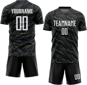 Ensemble d'uniformes de football personnalisés grande taille noir et vert, maillot et short imprimés par transfert thermique, vêtements d'équipe pour hommes, évacuation de l'humidité, toutes saisons - Product Image 1