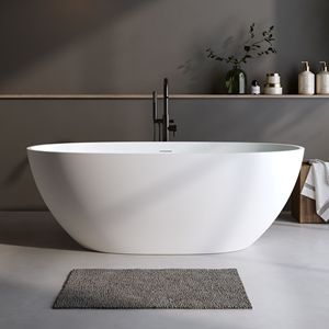Bañera independiente de resina de piedra mate de superficie sólida de 66.9 pulgadas con borde grueso, bañera de inmersión independiente - Product Image 3