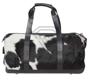 OEM Genuine Black White Cowhide Hair On Leather Duffle Bag Real Fur Vintage Western Travel <b>Holdall</b> <b>Weekender</b> Duffel Luggage Bag - Product Image 3