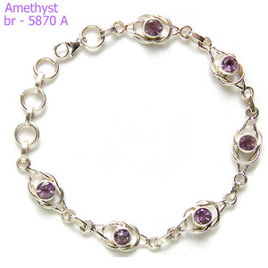 Natural Purple Amethyst Sterling 925 <b>Silver</b> Handmade Bezel Setting Bohemian Chain & Link Everyday Wear Unisex <b>Bracelet</b> for Girls - Product Image 1