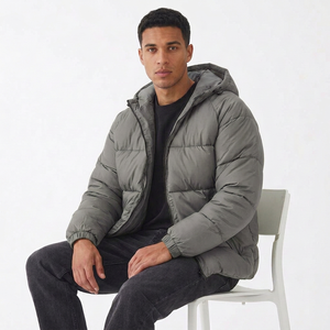 Custom Men's Hooded Puffer Jacket <b>Warm</b> Quilted Winter Coat Insulated Outdoor Casual <b>Clothing</b> Embroidery Front Reversible - Product Image 5