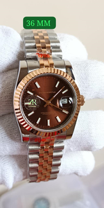 Reloj Mecánico de Lujo Vintage de 36 mm, Dos Tonos, Esfera Color Chocolate, Cierre Oculto, Índices Luminosos de Alta Calidad - Product Image 5