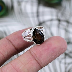Natural Smoky <b>Quartz</b> <b>Ring</b> Handmade 925 Sterling Silver Pear Shape Wedding Engagement Party Trendy Jewelry At Best Price - Product Image 4