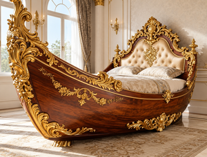 Cama de Lujo con Diseño Europeo Estilo Rococó, con Marco de Madera Tallada y Detalles en Dorado, Tamaño King, para Villas y Hoteles - Product Image 6