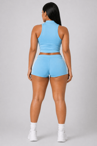 Women <b>Red</b> Sport Set Sleeveless <b>Crop</b> <b>Top</b> Shorts Custom Activewear Two Piece Gym Outfit OEM Supplier - Product Image 5