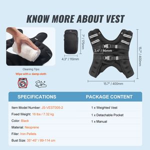 Gilet lesté réfléchissant de 16 lb avec boucle réglable, équipement d'entraînement corporel pour hommes et femmes, plage de poids de 20 à 30 kg - Product Image 5