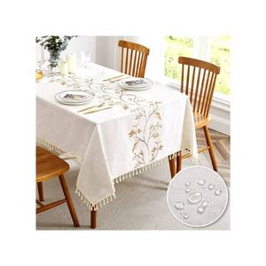 100% Organic Cotton Table Cloth Rectangle Half White Floral Embroidered Oilproof Bulk OEM ODM Export India - Product Image 5