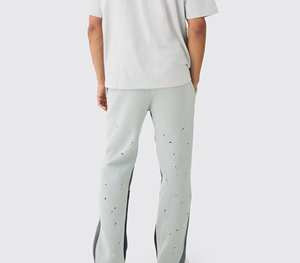 Pantalon de survêtement vintage en laine gris clair pour homme avec bande latérale droite et logo imprimé, taille mi-haute élastique, idéal pour l'automne - Product Image 2