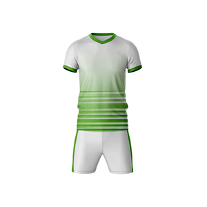 Ensemble de maillots de football pour hommes, blanc et vert dégradé, sublimé, 100% polyester, évacuation de l'humidité, col personnalisé, sans manches, élastique - Product Image 1