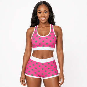 Cosh International Sisterhood Sorority Custom Logo Seamless Sports Bra & V-Waist Yoga Shorts Set Women’s Backless Shockproof Gym - Product Image 3