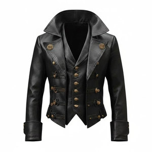 Black Vintage Steampunk Leather <b>Jacket</b> for Men Victorian Dark <b>Gothic</b> Pirate Cosplay <b>Jacket</b> 2026 - Product Image 1