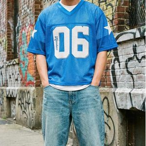 Blue Mesh Jersey T-<b>Shirt</b> V Neck Short Sleeve Oversized Front Number Print <b>Football</b> Inspired Casual Streetwear Quick Dry <b>4XL</b> - Product Image 2