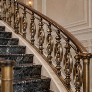 Rampe en bronze courbée avec balustres ovales pour escaliers et balcons élégants, garde-corps et balustrade en métal - Product Image 4