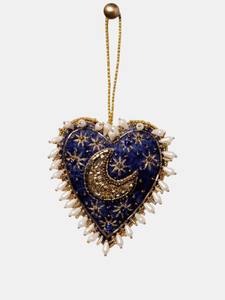 Décoration suspendue en forme de cœur bleu Zari |   Ornement festif brodé à la main en forme de lune | Décoration suspendue en gros - Product Image 2