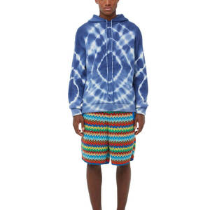 Sweat-shirt à capuche tie-dye bleu pour homme, manches longues, avec cordon de serrage, poche kangourou, style décontracté streetwear, logo personnalisé OEM ODM - Product Image 3