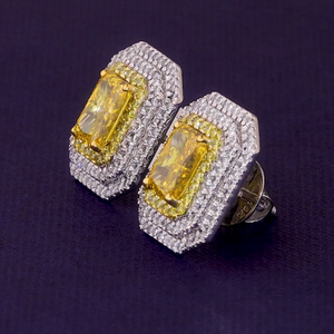 Nouvelle collection de boucles d'oreilles clous en or 18 carats avec diamants de laboratoire jaunes et blancs vifs et élégants pour femmes, bijoux raffinés - Product Image 5