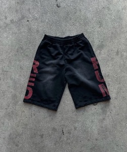 Shorts noirs pour hommes Rexfiit avec imprimé lettres rouges, taille élastique, style streetwear décontracté - Product Image 4