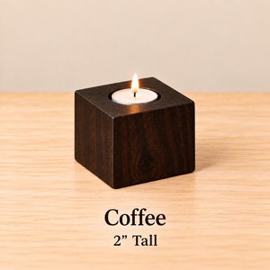 Portavelas Cuadrado de Madera Color Café Oscuro de 2 Pulgadas de Alto - Product Image 1