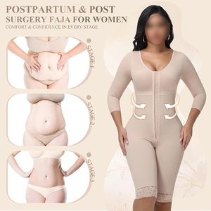 Combinaison gainante beige à col en V profond, manches trois quarts, longueur genou, grande taille, avec dentelle - Product Image 4