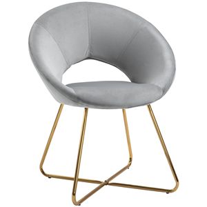 Poltrona in Velluto Grigio con Schienale Curvo Aperto, Design a Schienale Medio, Sedia Imbottita per Vanità con Gambe in Metallo Placcato Oro - Product Image 1