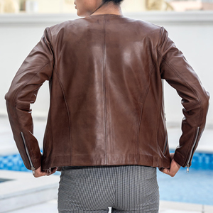 Fashionable Women Genuine <b>Sheepskin</b> Leather <b>Jacket</b> High Quality Collar Less Soft Thin Fashion Woman Leather <b>Jacket</b> - Product Image 2