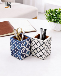 Porte-stylos carré en os incrusté, design Art Déco, réglable, ensemble multi-pièces, accessoires de bureau de haute qualité par Barkah Star - Product Image 4