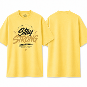 Camiseta Amarilla de Manga Corta para Hombre, Cuello Redondo, Corte Regular, 100% Algodón, Diseño Estampado Stay Strong, Casual, Ecológica, 180g - Product Image 1
