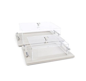 Stainless Steel Silver Color Chocolates <b>Server</b> With Acrylic Lid Customized Size And Shape Pastry Serving Tray With Dome - Product Image 4