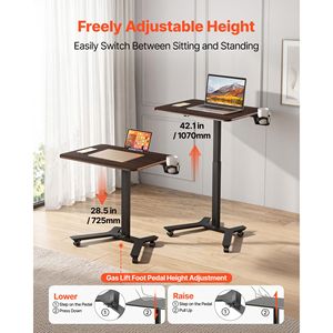 Bureau debout réglable en hauteur avec roulettes, poste de travail mobile assis-debout pour ordinateur, 28,2 x 20,5 pouces - Product Image 3