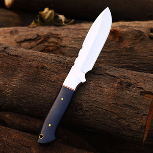 Cuchillo de Caza de Hoja Fija Plateada con Mango Negro y Funda de Cuero Marrón Repujado, Cuchillo Utilitario para Supervivencia y Camping al Aire Libre - Product Image 5