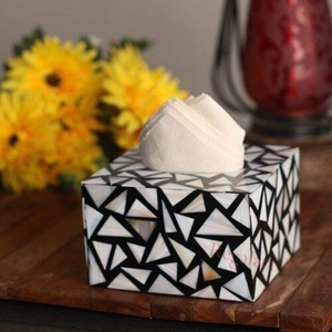 Caja de pañuelos cuadrada hecha a mano con incrustaciones de hueso, diseño tradicional indio artesanal y ecológico para decoración de sala de estar u oficina. - Product Image 2