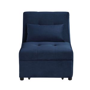 Panca contenitore moderna in velluto trapuntato blu scuro con funzione di sollevamento, divano letto in legno massello con meccanismo estraibile - 1 pz - Product Image 3