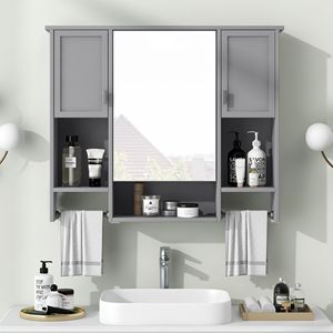 Mobiletto da Bagno Moderno 35 X 28 da Parete con Specchio, Armadietto Portamedicinali e Portasciugamani, Accessorio per Arredo Bagno - Product Image 1