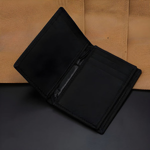 Cartera de Cuero Negro Mate Retro para Hombre, Cartera Vertical Triple, Piel de Vaca Lisa, Múltiples Ranuras para Tarjetas, Porta Pasaportes, Bolsillo para Negocios - Product Image 2