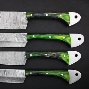 A&M ENTERPRISES 4 Piece Damascus Pattern Chef <b>Knives</b> <b>Set</b> Green Wooden Handles Handmade Eco-Friendly High-Polish Kitchen <b>Knife</b> - Product Image 4