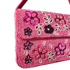 Bolso de hombro con cuentas florales rosas, bolso de mano con flores de cuentas hechas a mano, bolso llamativo de color rosa brillante, bolso de hombro moderno, bolso de verano. - Product Image 5
