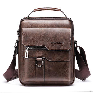Classic Brown Leather Men Messenger <b>backpack</b> <b>student</b> Bag Waterproof Small Daypack Purse for Professional Work and Commute - Product Image 1