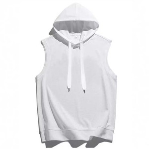Sudadera con Capucha sin Mangas para Hombre, Color Sólido, Tejida, Transpirable, Talla Grande, Ropa Casual de Verano, Bordada, 100% Algodón - Product Image 2
