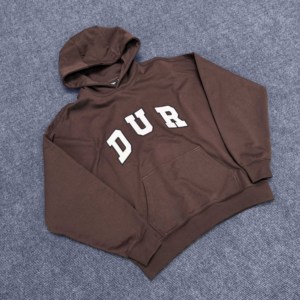 Brown Letter Print Zipper-Up <b>Hoodie</b> <b>Men</b> Regular Fit 100% Cotton Eco-Friendly <b>Lined</b> with Kangaroo Pocket Streetwear - Product Image 1