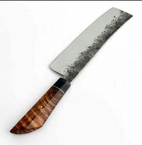 Herramienta de cocina y procesamiento de alimentos de acero al carbono forjado de primera calidad con mango de madera Burl. - Product Image 3