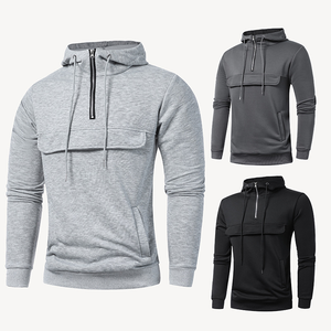 Nouveau sweat à capuche zippé décontracté pour homme, avec poches, couleur unie, pour le sport et le commerce international - Product Image 6