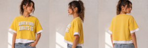 Crew Neck Short Sleeve Double Layer Tee 100% Cotton Puff Print <b>Crop</b> <b>Top</b> Ladies Double Sleeve <b>Crop</b> Tee Short Sleeve Loosed Shirt - Product Image 6