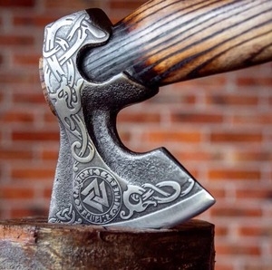 Custom Outdoor Handmade Head Viking <b>Axe</b> Wooden Handle High Carbon Steel Blade for <b>Camping</b> Bushcraft Industrial Grade Use - Product Image 1
