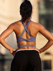 Sleek Open Back Gym Wear Ladies Bra Underwear Double Criss <b>Cross</b> Straps Exercise Clothing Athleisure Private Label <b>Top</b> - Product Image 3