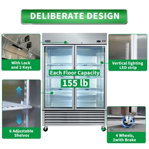 ตู้แช่แสดงสินค้าเชิงพาณิชย์ ORIKOOL ขนาด 54 นิ้ว ประตูกระจกบานสวิง ความจุ 49 คิว สแตนเลสสตีล ตู้แช่แข็งและตู้เย็น - Product Image 6