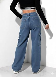 Jeans Cargo para Mujer, Pierna Ancha, Cintura Alta, Pantalones Vaqueros Holgados, Corte Recto Informal con Diseño de Bolsillos - Product Image 3