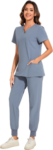 OEM Customized Work wear Comfortable Uniform Breathable Scrub Suits Women's V-Neck Medical Scrubs Nylon Spandex Hospital - Product Image 3