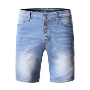 Shorts en jean rétro tendance pour homme, coupe ample décontractée, taille haute, tissage crocheté, effet vieilli, orné de cristaux - Product Image 3