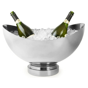 Élégant grand bol à punch en acier inoxydable avec base sur pied, seau à champagne et plat de service pour buffets, idéal pour les fêtes et événements - Product Image 3