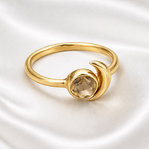 Anillo de Plata de Ley 925 con Piedra Preciosa de Citrino Natural, Diseño de Luna Creciente Hecho a Mano, Ajustable, Joyería de Piedra de Nacimiento para Mujer, Esposa, Ella - Product Image 2